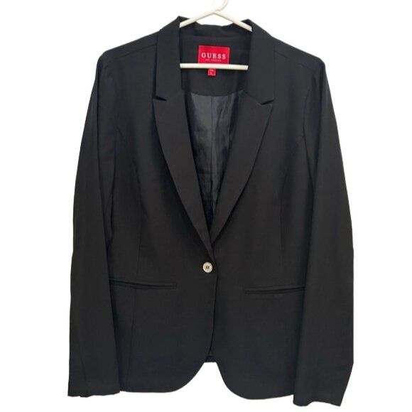 Guess Black Blazer L – Classic Workwear Jacket Gold Button Formal Office Chic - Picture 12 of 12